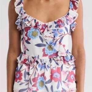 French Connection Aden Bai Lurex Frill Cami Top in summer white cerise